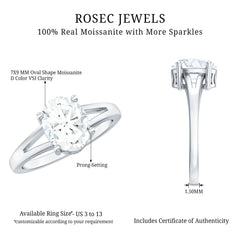Solitaire Oval Cut Moissanite Split Shank Engagement Ring