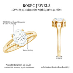 Solitaire Oval Cut Moissanite Split Shank Engagement Ring