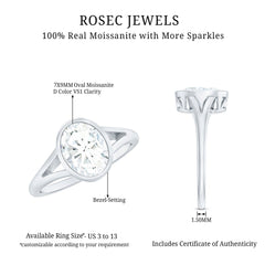 Certified 7X9 MM Oval Moissanite Solitaire Engagement Ring