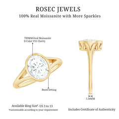 Certified 7X9 MM Oval Moissanite Solitaire Engagement Ring