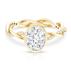 Brilliant Cut Moissanite Bezel Set Engagement Ring in Braided Shank