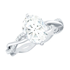 Moissanite Oval Engagement Ring With Diagonal Prong Setting