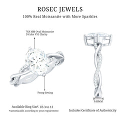 Moissanite Oval Engagement Ring With Diagonal Prong Setting