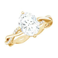 Moissanite Oval Engagement Ring With Diagonal Prong Setting