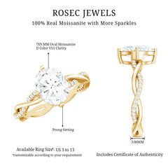Moissanite Oval Engagement Ring With Diagonal Prong Setting