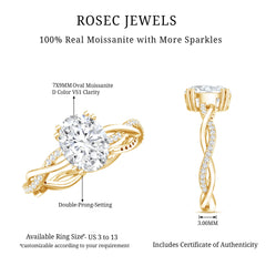 7X9 MM Certified Moissanite Oval Engagement Ring with Double Prong