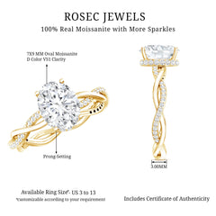 Certified 2 Carat Moissanite Hidden Halo Engagement Ring in Silver