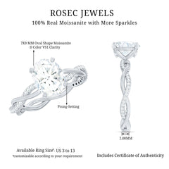 Oval Shape Moissanite Solitaire Engagement Ring in Braided Shank