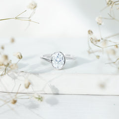 Solitaire 7X9 MM Moissanite Oval Engagement Ring with Bypass Shank