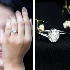 Solitaire 7X9 MM Moissanite Oval Engagement Ring with Bypass Shank
