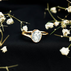 Solitaire 7X9 MM Moissanite Oval Engagement Ring with Bypass Shank