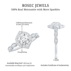 Antique Style Moissanite Halo Engagement Ring