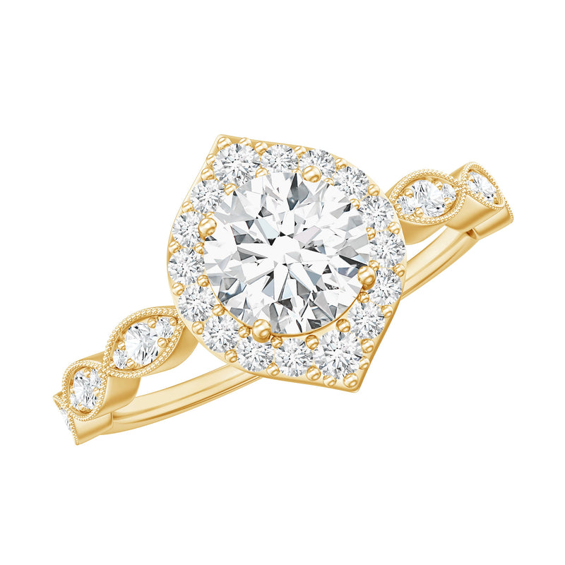 Antique Style Moissanite Halo Engagement Ring