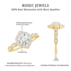 Antique Style Moissanite Halo Engagement Ring