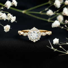 Antique Style Moissanite Halo Engagement Ring