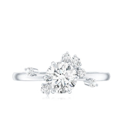 Round Cut Scatter Moissanite Unique Engagement Ring