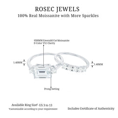 East West Emerald Cut Moissanite Engagement Ring & Wedding Band Set