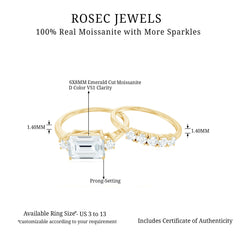 East West Emerald Cut Moissanite Engagement Ring & Wedding Band Set