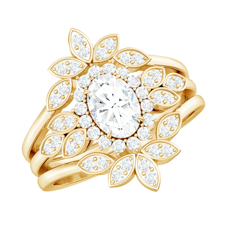 Vintage Inspired Moissanite Wedding Ring Set of 3