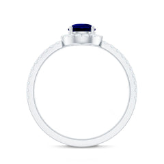 Certified 1.6 Carat Lab Grown Blue Sapphire Teardrop Engagement Ring with Diamond Halo