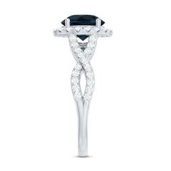 7mm Round London Blue Topaz Crossover Engagement Ring with Diamond Halo