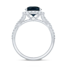 7mm Round London Blue Topaz Crossover Engagement Ring with Diamond Halo