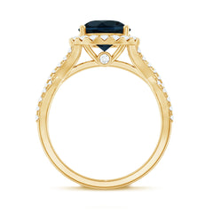 7mm Round London Blue Topaz Crossover Engagement Ring with Diamond Halo