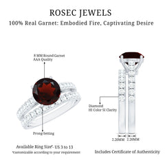 Natural Garnet Diamond Wedding Bridal Ring Set of 2