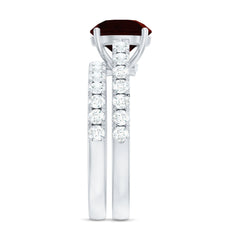 Natural Garnet Diamond Wedding Bridal Ring Set of 2