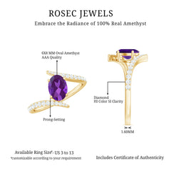 Solitaire Amethyst Bypass Engagement Ring with Diamond