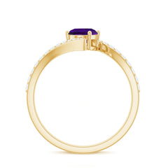 Solitaire Amethyst Bypass Engagement Ring with Diamond