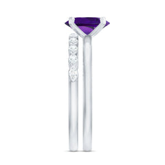 Oval Shape Amethyst Solitaire Ring Set with Diamond