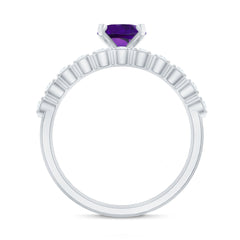 Oval Shape Amethyst Solitaire Ring Set with Diamond