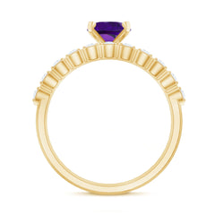 Oval Shape Amethyst Solitaire Ring Set with Diamond