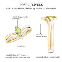 Marquise Cut Peridot Solitaire Wedding Ring Set with Diamond