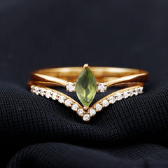 Marquise Cut Peridot Solitaire Wedding Ring Set with Diamond