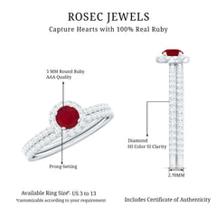 Natural Ruby Wedding Engagement Ring Set with Diamond