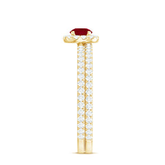 Natural Ruby Wedding Engagement Ring Set with Diamond