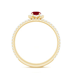 Natural Ruby Wedding Engagement Ring Set with Diamond