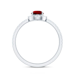 Lab Created Ruby Teardrop Halo Engagement Ring with Diamond