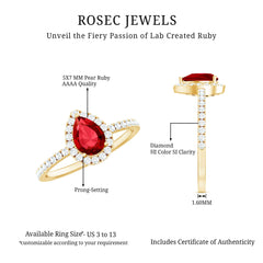 Lab Created Ruby Teardrop Halo Engagement Ring with Diamond