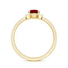 Lab Created Ruby Teardrop Halo Engagement Ring with Diamond
