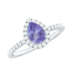 Real Pear Shape Tanzanite Teardrop Engagement Ring with Diamond Halo