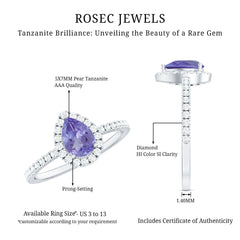 Real Pear Shape Tanzanite Teardrop Engagement Ring with Diamond Halo