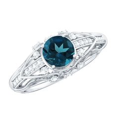 Vintage Looking London Blue Topaz and Diamond Engagement Ring With Certificate