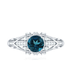 Vintage Looking London Blue Topaz and Diamond Engagement Ring With Certificate