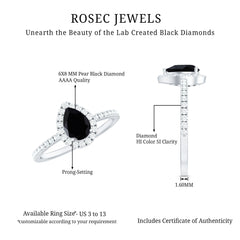 Lab-Created Black Diamond Teardrop Engagement Ring with Diamond Halo