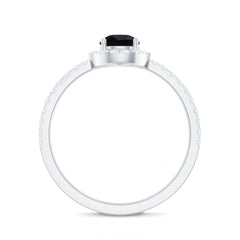 Lab-Created Black Diamond Teardrop Engagement Ring with Diamond Halo