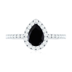 Lab-Created Black Diamond Teardrop Engagement Ring with Diamond Halo