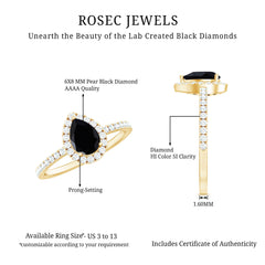 Lab-Created Black Diamond Teardrop Engagement Ring with Diamond Halo